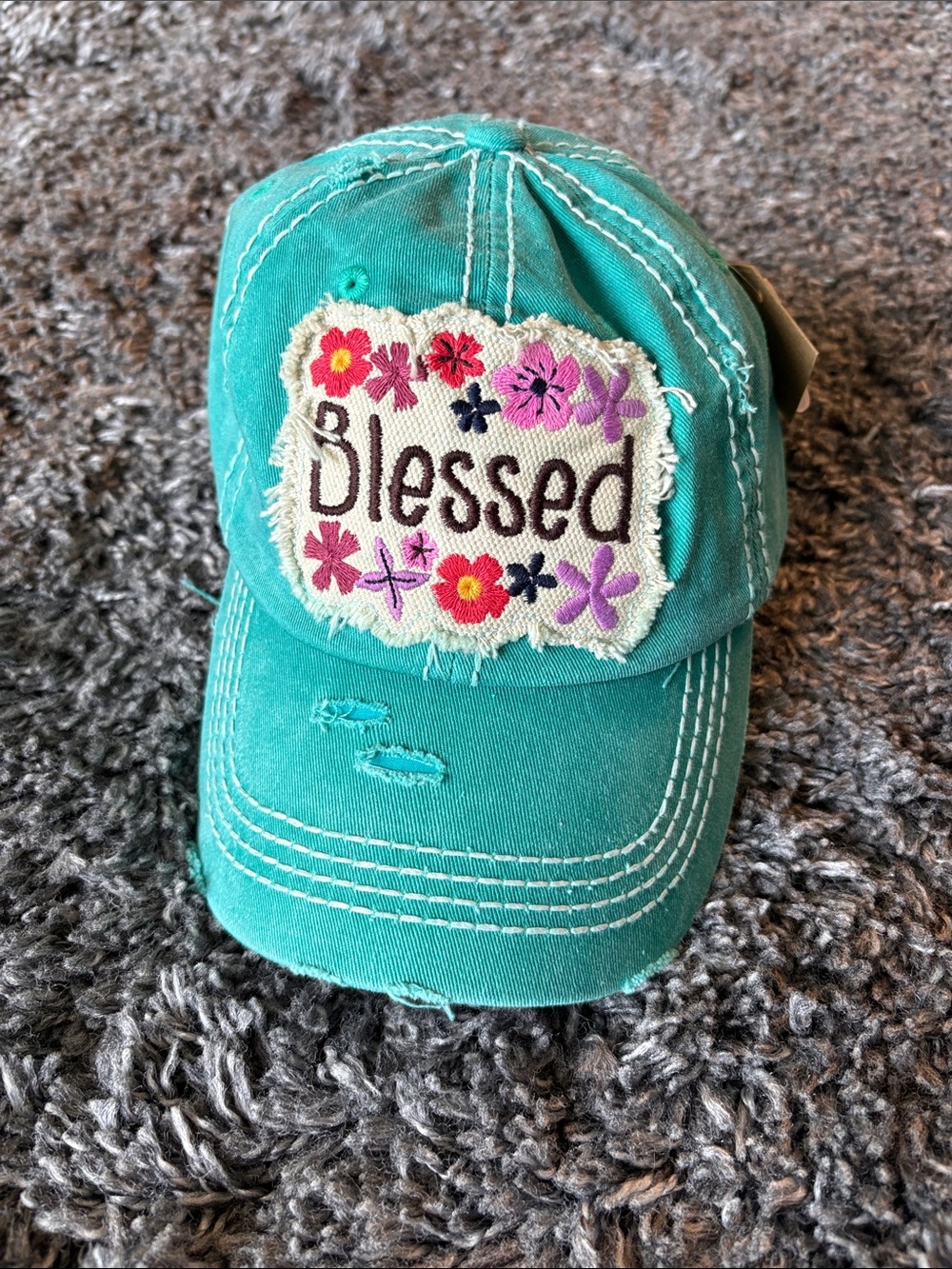 Blessed Floral Patch Teal Baseball Cap